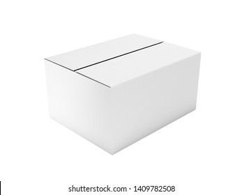 Closed White Corrugated Carton Box. Big Shipping Packaging. 3d Rendering Illustration Isolated On White Background