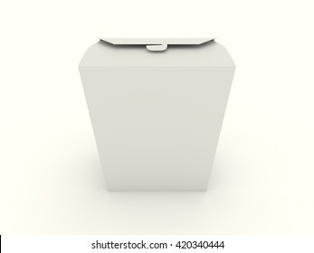 The closed white wok box mock up with blank. Package mockup for design isolated on white background. Asian package for food, rice, noodles, potatoes fastfood. Realistic high resolution 3d illustration