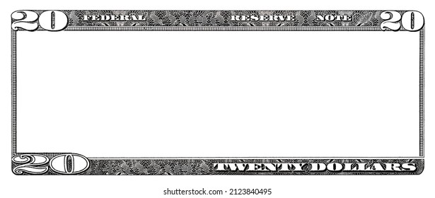 Closeup of 20 dollar banknote  with empty middle area for design purpose
