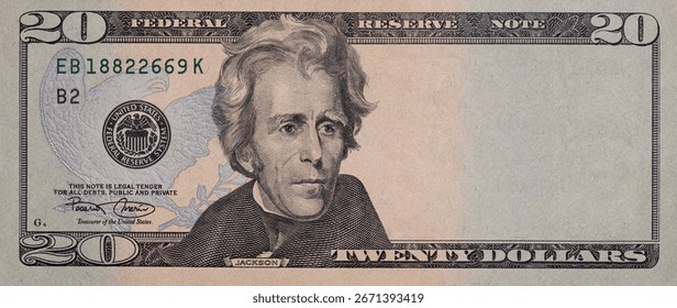 Closeup of 20 dollar banknote  with empty middle area for design purpose