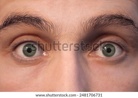 Close-up 3D image of a surprised man's eye. 3D illustration of a surprised man's eye.