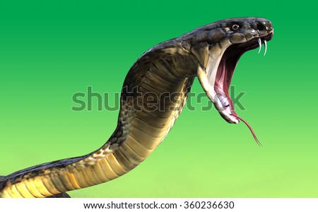 Close-Up Of 3d King cobra snake attack isolated on green background