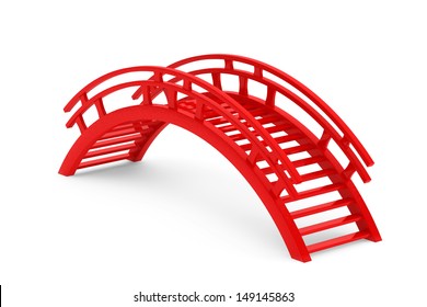 Closeup 3d Red Wooden Bridge On A White Background