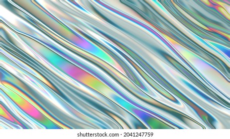 Closeup of Abstract Smooth Chromatic fluid waves background. Liquid holographic colorful texture background. Highly-textured. High quality details.