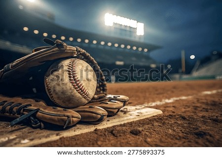 Close-up of a baseball resting inside a worn leather glove on a field, capturing the essence of America’s favorite pastime. Perfect for themes like sports, training, teamwork, competition, and outdoor recreation. Ideal for use in advertising, blogs, and sports-related content.