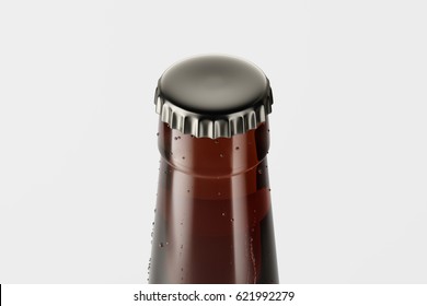 Close-Up Of A Beer Bottle Cap Mockup With On A Grey Background. 3d Rendering