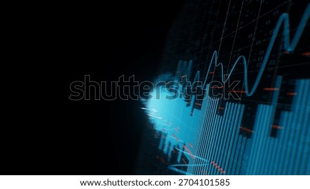 Closeup of Big Data sound complex graph background with shallow DOF. Cyber space of Audio AI technology. Futuristic graph. Digital audio information presentation. 3D Illustration
