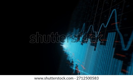Closeup of Big Data sound complex graph background with shallow DOF. Cyber space of Audio AI technology. Futuristic graph. Digital audio information presentation. 3D Illustration