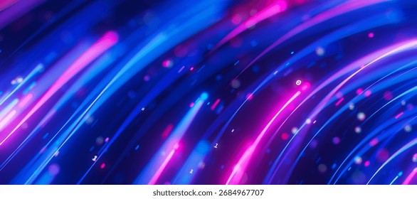 Closeup of bigdata light speed flow. Abstract digital data stream of quantum computing. Cyberspace of qubit trail waves. Modern tech information transmission. 3D Illustration