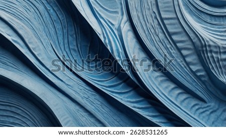 A close-up of a blue surface decorated with a repeating wavy pattern. The design consists of soft, flowing curves that create a three-dimensional ripple effect, evoking a sense of movement and calm.