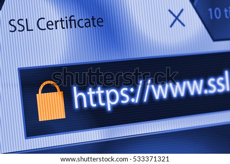 Close-up of a browser window showing lock icon during SSL connection
