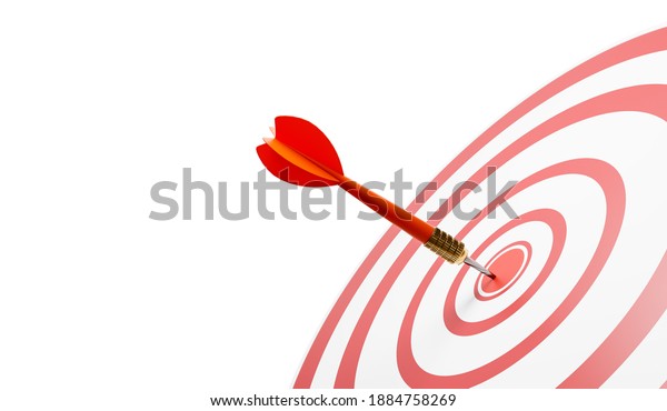 Close-up of a\
bull\'s eye with a red dart, hit the target, success. A target with\
red and white circles. 3d\
illustration