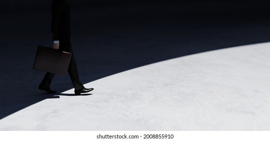 Closeup Businessman walking in the shadow. 3d photo realistic rendering - Powered by Shutterstock