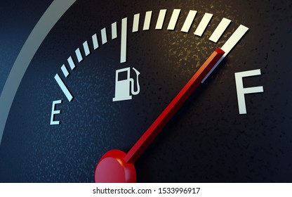 A Closeup Of A Car Fuel Gauge. 3d Render