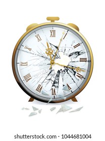 Closeup Of Clock Face With Broken Glass. Time Is Running Out.