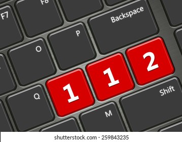 closeup of computer keyboard with 112 emergency number