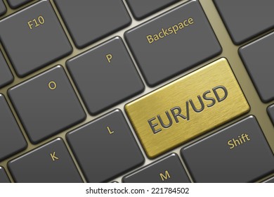 Closeup Of Computer Keyboard With Currency Pair:eur/usd Button