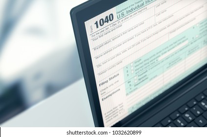 Closeup Of A Computer Laptop With A Tax Form On Screen, Concept Of Online Tax Filing (3d Render)