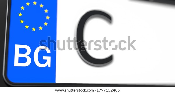 Close-up details of a vehicle\
registration plate of bulgaria, part of the set.  3D\
rendering
