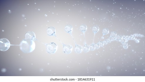 Closeup The DNA Double Helix Is Liquid. 3D Illustration.