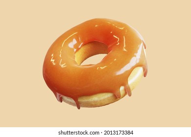 Closeup Doughnut topping with Caramel Sprinkles sweet isolated floating on Orange color background. Minimal Food Idea concept 3D Rendering. - Powered by Shutterstock