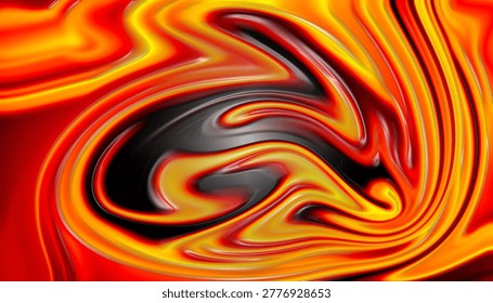Close-up of dynamic swirling liquid texture in fiery red, orange, and black tones creating an abstract motion effect.