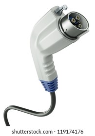 Closeup Of Electric Car Charging Plug Isolated On A White Background. 3D Render.