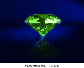 Close-up: emerald gemstone on blue