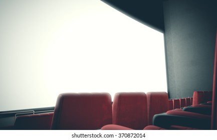 Closeup of empty cinema screen with red seats. With color filter. 3d render
