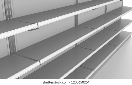 Closeup Of Empty Shop Shelf. 3D Rendering