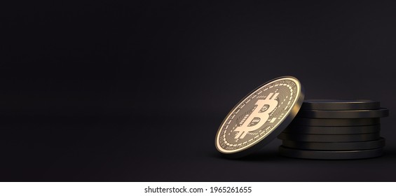 Closeup of golden bitcoin BTC cryptocurrency with dark black background.
crypto coins 3d illustration.