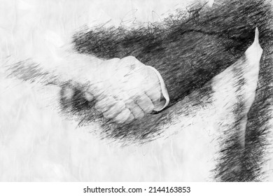 close-up of handshake in pencil drawing style - Powered by Shutterstock