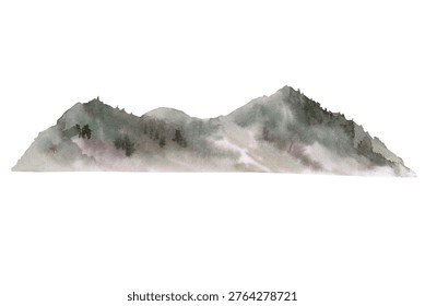 A close-up image of a mountain range. Isolated watercolor illustration for websites about nature, ecology, gardening, landscape design, as well as educational and children's books