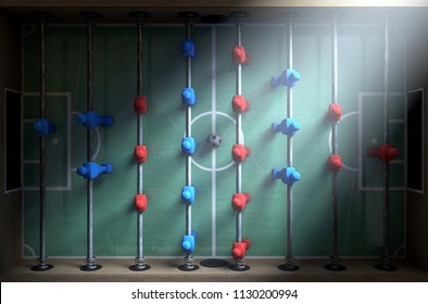 A Closeup Look Of Figurines Of A Foosball Table Lit By Dramatic Lighting - 3D Render