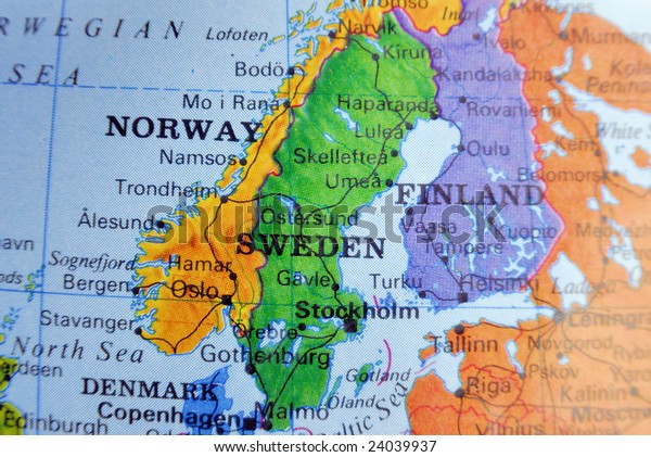 Closeup Map Scandinavia Bright Colors Stock Illustration 24039937