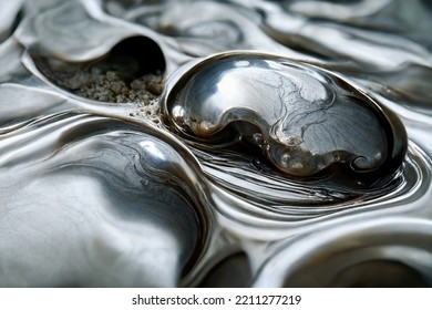 Close-up Of Molten Liquid Metal Material. 3d Rendering