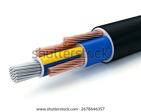 Close-up of a multi-conductor electrical cable with various colored wires, including copper and aluminum.