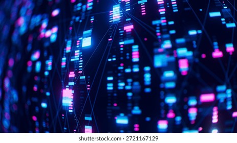 Closeup of Neural network model, LLM structure background. AI big data processing technological concept. Machine learning abstract background. Digital quantum computing. 3D Illustration