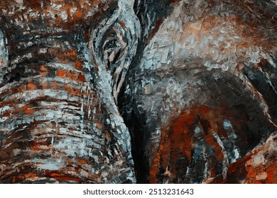 Close-up oil portrait of a large brown African elephant - Powered by Shutterstock