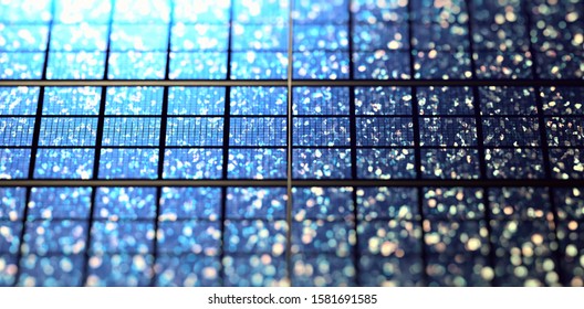Close-up on futuristic solar panels, with shiny crystals of graphene. 3d illustration