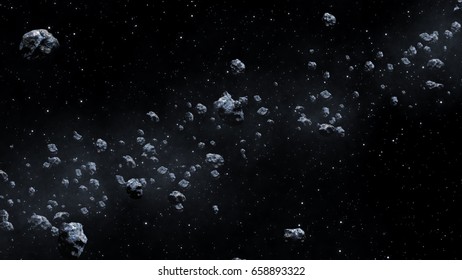 Closeup On Meteor Lumps Space Dark Stock Illustration 658893322