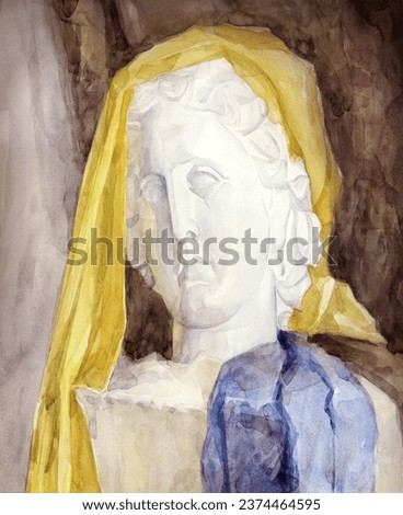 Closeup past Italy Roma era age elegant white plaster gypsum lady Hera still life text space view. Bright light paint hand drawn sketch retro Italian girl artist culture picture museum heritage style