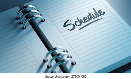 Closeup of a personal agenda setting an important date representing a time schedule. The words Schedule written on a white notebook to remind you an important appointment. - Powered by Shutterstock