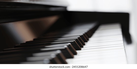 Close-up piano keyboard with selective focus. Background image for music events, lessons or concerts. 3d rendering - Powered by Shutterstock