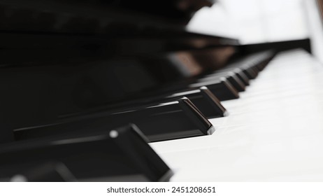 Close-up piano keyboard with selective focus. Background image for music events, lessons or concerts. 3d rendering - Powered by Shutterstock