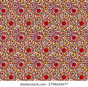 Close-up of repeating red polka dots on a white speckled surface in a seamless design.