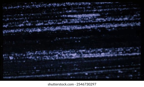 A close-up of the screen texture of an old VHS tape, with a blue color background and a grainy film effect. Photo overlay via blend mode.