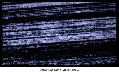 A close-up of the screen texture of an old VHS tape, with a blue color background and a grainy film effect. Photo overlay via blend mode.