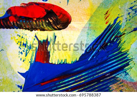 Closeup shot of abstract hand painted colorful acrylic art background on paper texture. Fragment of artwork