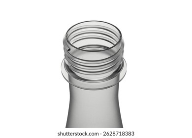 Close-up shot of the threaded neck of a clear PET bottle preform, ready for blowing into a beverage container.

